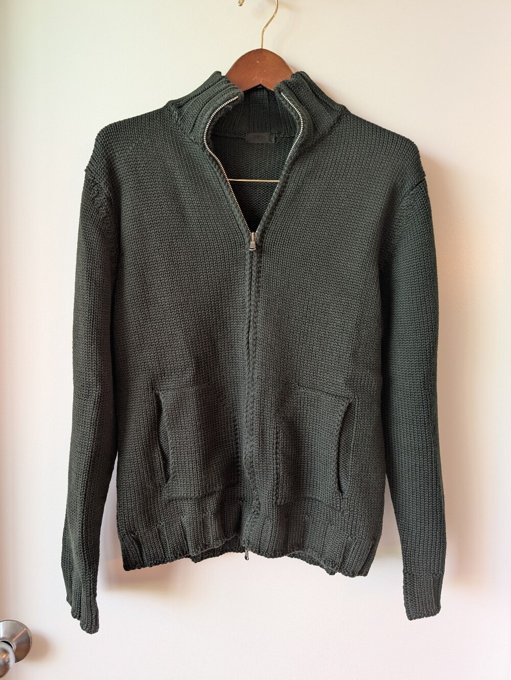 Patrick Assaraf 100% Green Merino Wool Zip Up Sweater Medium